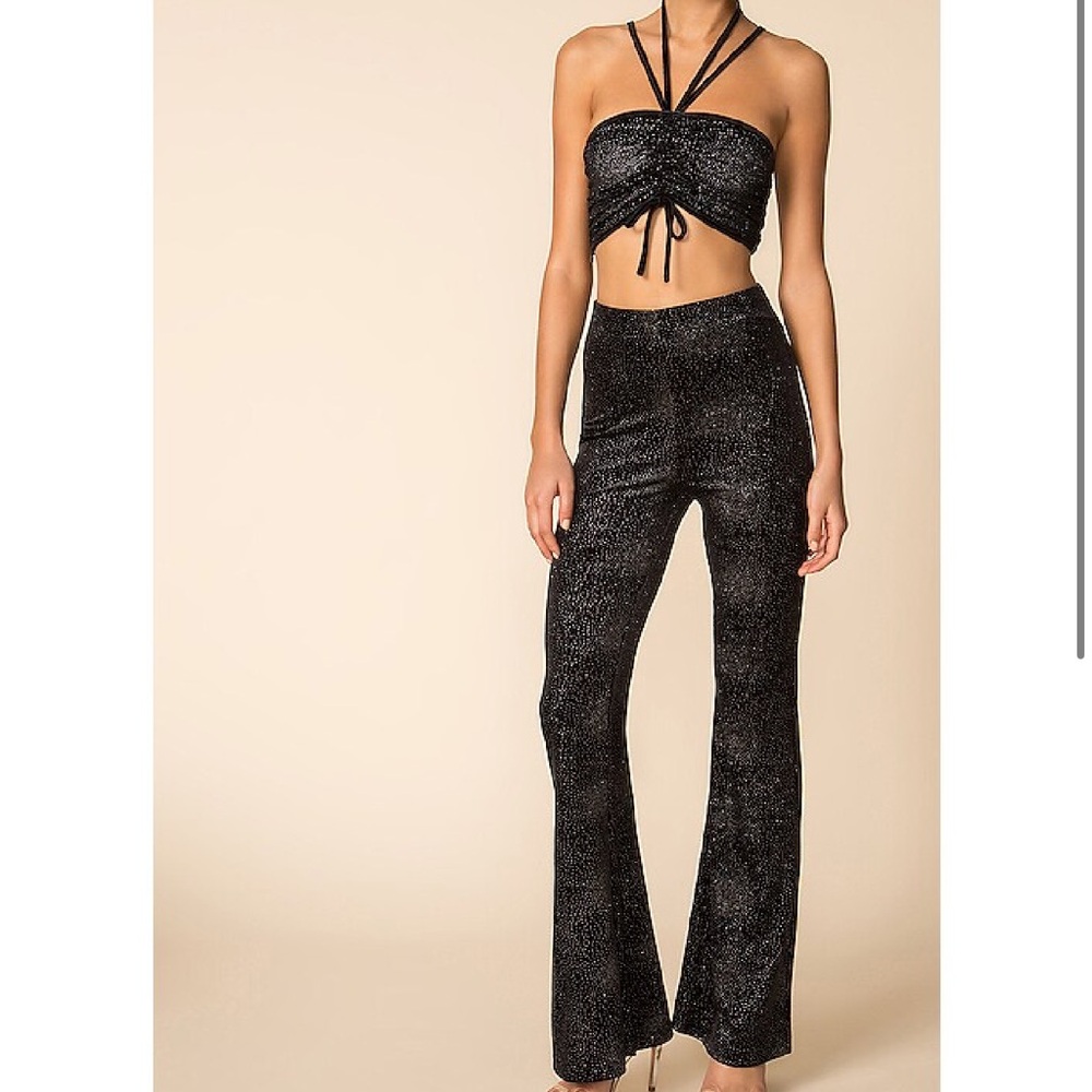 Tiger Mist Black Shimmer Flare Pants & Crop top set